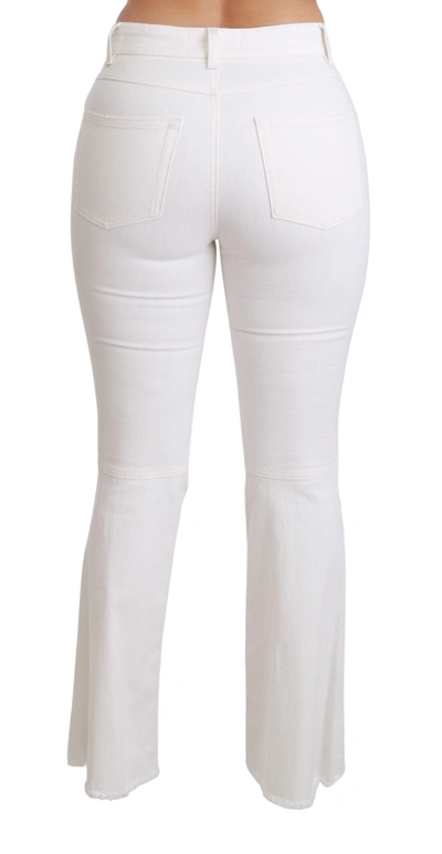 Shop Dolce & Gabbana White Heart Flared Stretch Cotton Women's Pants