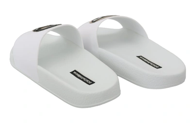 Shop Dolce & Gabbana White Leather #dgfamily Slides Shoes Women's Sandals