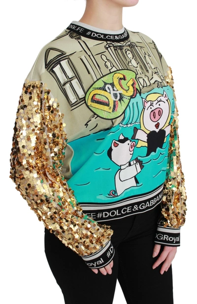 Dolce & Gabbana Year Of The Pig Sequined Top  Sweater In Multicolor