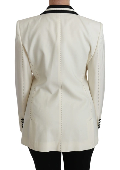 Shop Dolce & Gabbana Wool Cream Single Breasted Coat Blazer Women's Jacket