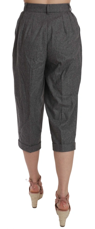 Shop Dolce & Gabbana Wool Cropped Trouser Pleated Women's Pant In Gray