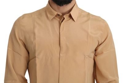 Shop Dolce & Gabbana Elegant Yellow Silk Men's Formal Men's Shirt