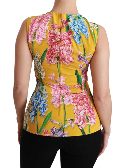 Shop Dolce & Gabbana Yellow Floral Stretch Top Tank Women's Blouse