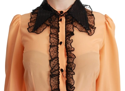 Shop Dolce & Gabbana Silk Blend Yellow Blouse With Sequined Women's Collar