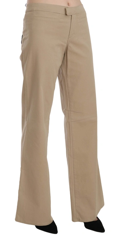 Shop Just Cavalli Beige Cotton Mid Waist Flared Trousers Women's Pants