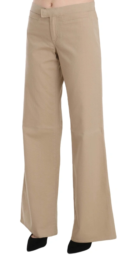 Shop Just Cavalli Beige Cotton Mid Waist Flared Trousers Women's Pants