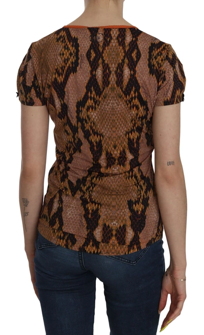 Just Cavalli Snake Skin Print Short Sleeve Top T-shirt In Brown