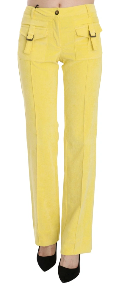 Shop Just Cavalli Yellow Corduroy Mid Waist Straight Trousers Women's Pants