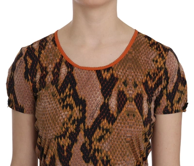 Just Cavalli Snake Skin Print Short Sleeve Top T-shirt In Brown