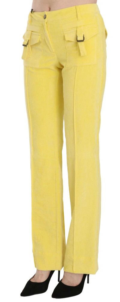 Shop Just Cavalli Yellow Corduroy Mid Waist Straight Trousers Women's Pants