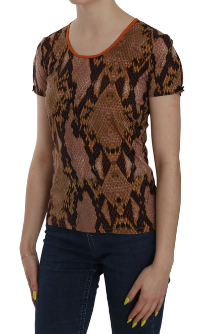 Just Cavalli Snake Skin Print Short Sleeve Top T-shirt In Brown