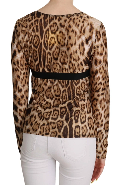 Shop Roberto Cavalli Elegant Leopard Long Sleeve Women's Top In Brown