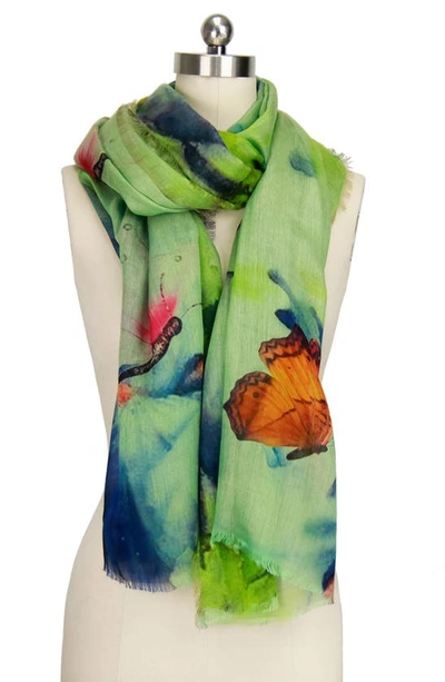 Saachi Lightweight Fly Away Butterfly Scarf In Green