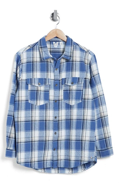 Shop Roxy Let It Go Relaxed Fit Cotton Flannel Shirt In Bijou Blue Forrest