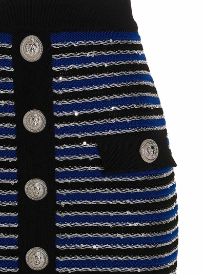 Shop Balmain Sequin Striped Knit Skirt In Multicolor