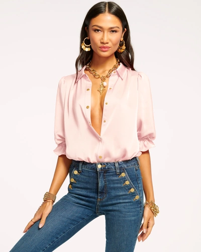 Shop Ramy Brook Dina Button Down Bodysuit In Candy Pink
