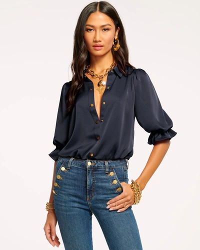 Shop Ramy Brook Dina Button Down Bodysuit In Navy