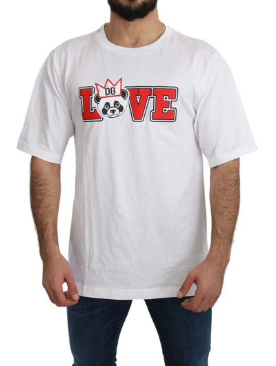 Shop Dolce & Gabbana Panda Love Slim Fit Crewneck Men's Tee In White