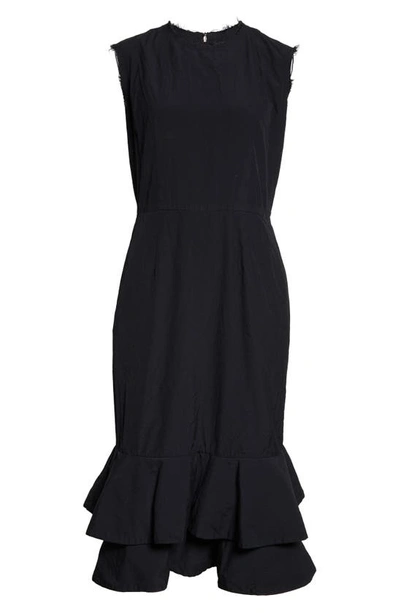 Shop Comme Des Garçons Double Ruffle Sleeveless Woven Dress In Black