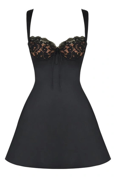 Shop House Of Cb Adriana Lace Inset Satin Minidress In Black