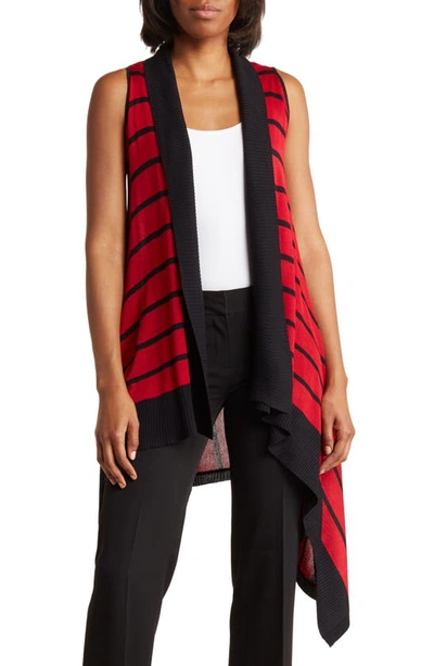 Shop Vertigo Paris Stripe Open Front Vest In Black/ Red