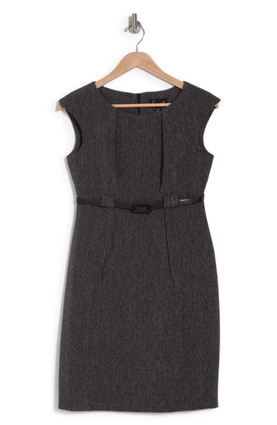Shop Connected Apparel Belted Sheath Dress In Black
