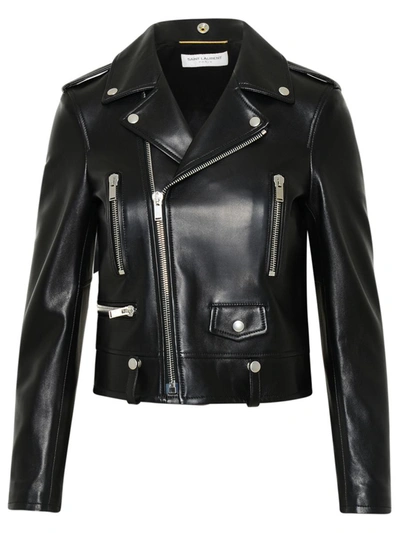 Shop Saint Laurent Black Leather Motorcycle Biker Jacket