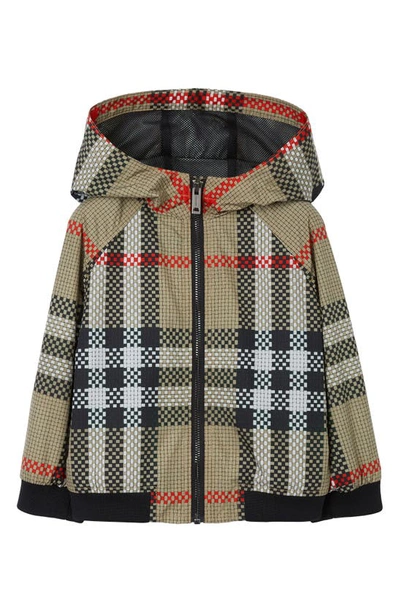 Burberry Troy Beige Hooded Jacket With Vintage Check Print In Nylon Boy In Archive Beige Ip Pat