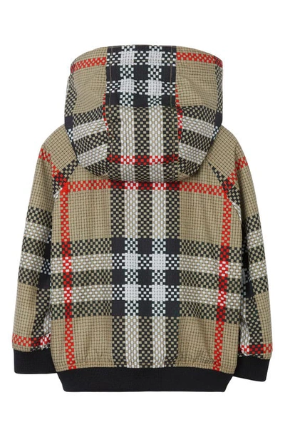 Burberry Troy Beige Hooded Jacket With Vintage Check Print In Nylon Boy In Archive Beige Ip Pat