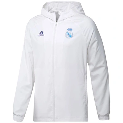 Shop Adidas Originals Adidas White Real Madrid Graphic Raglan Full-zip Windbreaker Jacket