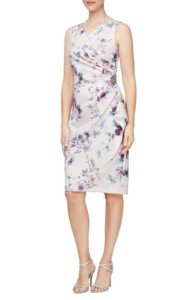 Shop Alex Evenings Floral Side Ruched Cocktail Dress In Blush Multi