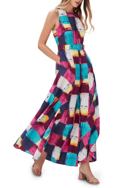 Shop Diane Von Furstenberg Elliot Belted Sleeveless Dress In Painted Plaid