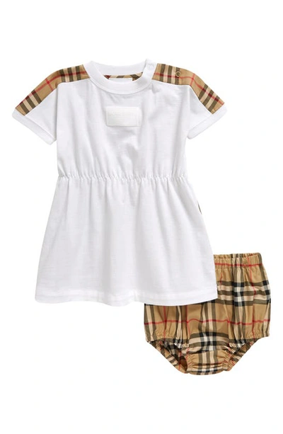 Shop Burberry Lenore Check Mixed Media Dress In White