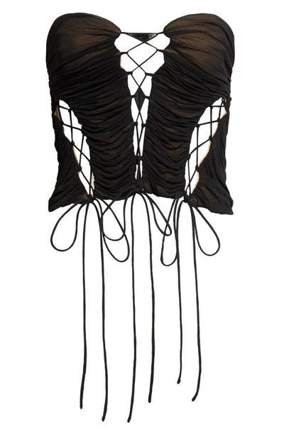 Shop Interior Bea Strapless Lace-up Bustier Top In Matte Black