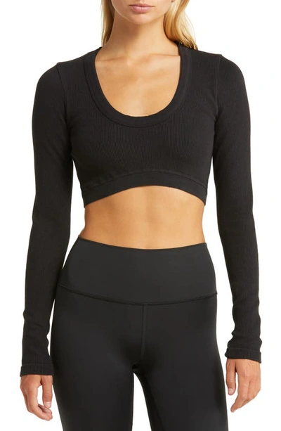 Shop Alo Yoga Long Sleeve Rib Crop Top In Black