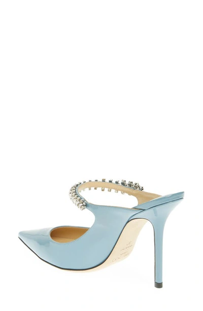 Jimmy Choo Bing Crystal Embellished Pointed Toe Patent Mule In Smoky Blue