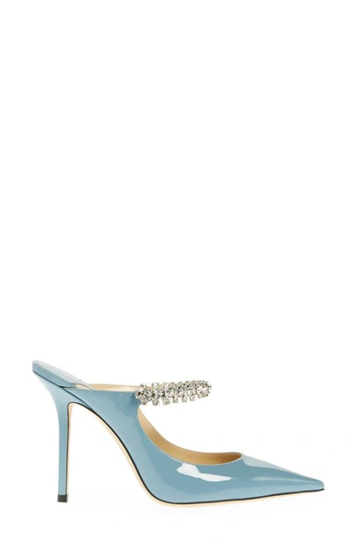 Jimmy Choo Bing Crystal Embellished Pointed Toe Patent Mule In Smoky Blue