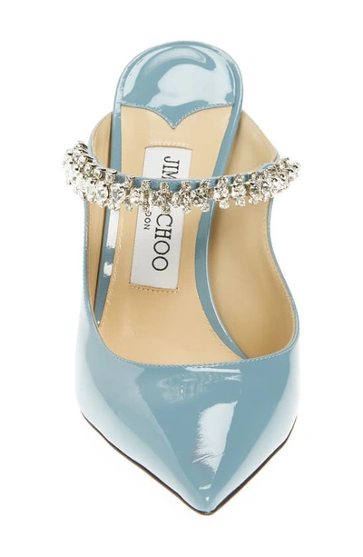 Jimmy Choo Bing Crystal Embellished Pointed Toe Patent Mule In Smoky Blue