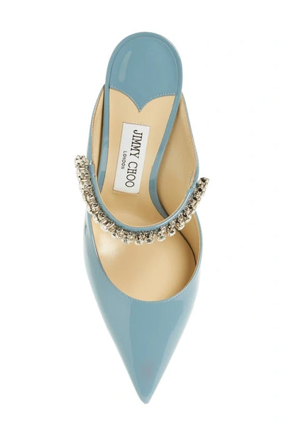 Jimmy Choo Bing Crystal Embellished Pointed Toe Patent Mule In Smoky Blue