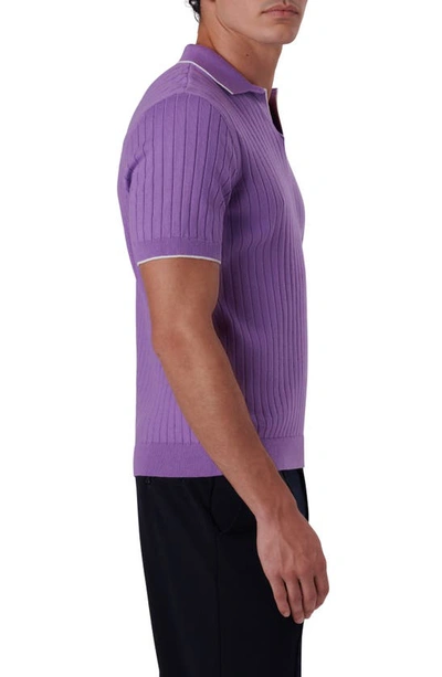 Shop Bugatchi Rib Short Sleeve Sweater In Amethyst