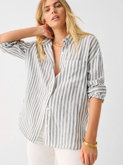 Shop Faherty Laguna Linen Relaxed Shirt In Blue Lucy Stripe