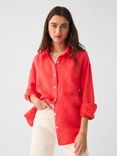 Shop Faherty Linen Laguna Relaxed Shirt In Hibiscus