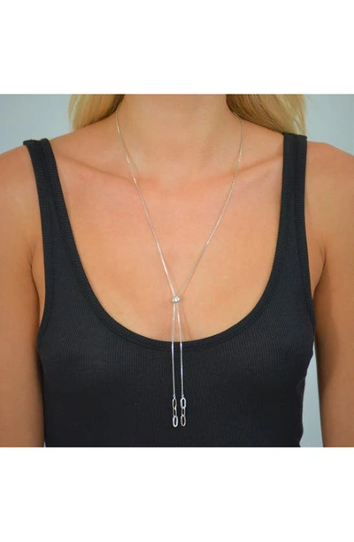 Shop Liza Schwartz Cubic Zirconia Love Link Lariat Necklace In Silver