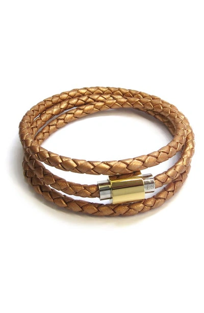 Shop Liza Schwartz Triple Wrap Leather Magnetic Bracelet In Bronze