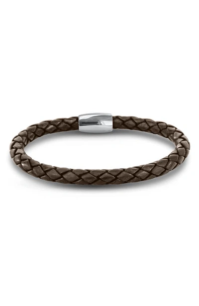 Shop Liza Schwartz Woven Leather Magnetic Bracelet In Brown