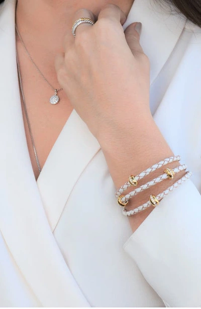 Shop Liza Schwartz Good Karma Leather & Cz Triple Wrap Bracelet In Gold/ White
