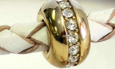 Shop Liza Schwartz Good Karma Leather & Cz Triple Wrap Bracelet In Gold/ White