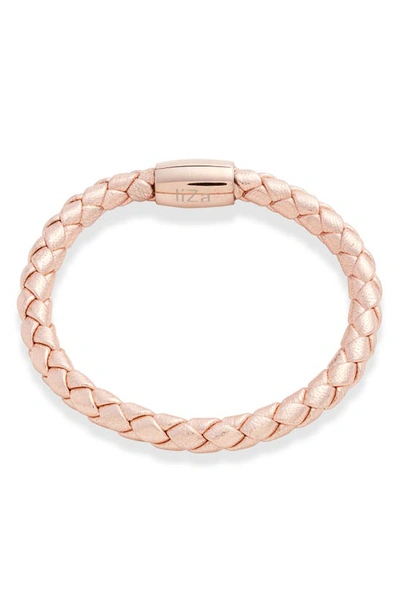 Shop Liza Schwartz Stainless Steel & Leather Bracelet In Rose Gold