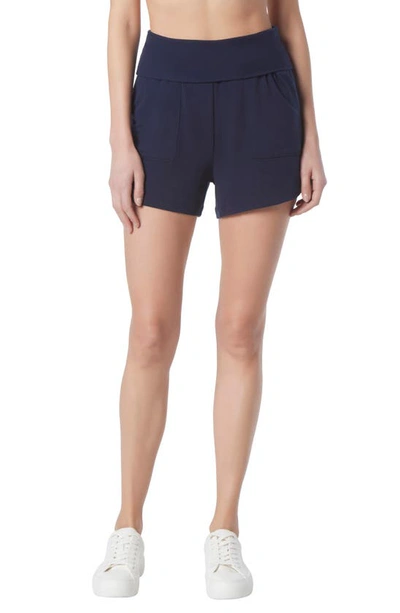 Shop Andrew Marc Sport Foldover Pull-on French Terry Shorts In Midnight