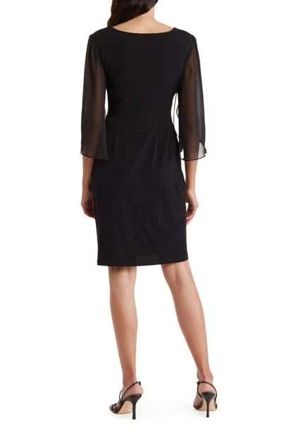 Connected Apparel Chiffon Cape Sleeve Dress In Black